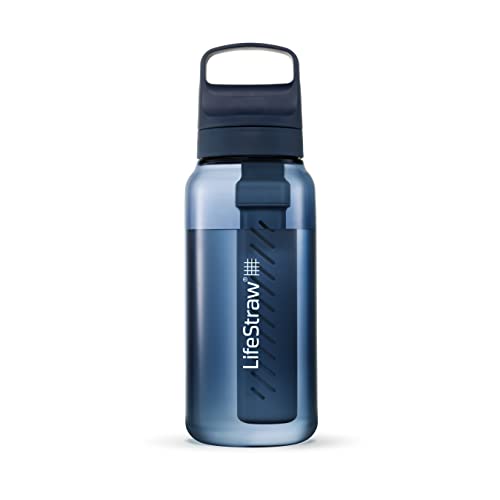 LifeStraw Go Serie - BPA-freie Trinkflasche mit Wasserfilter 1l für Reisen und den täglichen Gebrauch - entfernt Bakterien, Parasiten, Mikroplastik und verbessert den Geschmack, Aegean Sea (blau) von LifeStraw