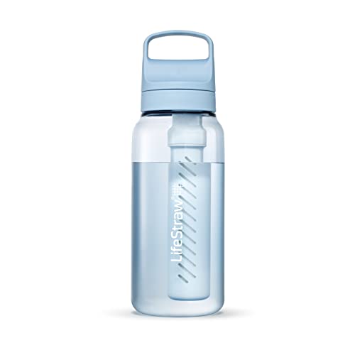LifeStraw Go Serie - BPA-freie Trinkflasche mit Wasserfilter 1l für Reisen und den täglichen Gebrauch - entfernt Bakterien, Parasiten, Mikroplastik und verbessert den Geschmack, Icelandic Blue (blau) von LifeStraw