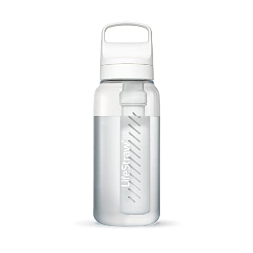 LifeStraw Go Serie - BPA-freie Trinkflasche mit Wasserfilter 1l für Reisen und den täglichen Gebrauch - entfernt Bakterien, Parasiten, Mikroplastik und verbessert den Geschmack, Polar White (weiss) von LifeStraw
