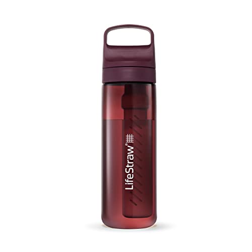 LifeStraw Go Serie - BPA-freie Trinkflasche mit Wasserfilter 650ml für Reisen und den täglichen Gebrauch - entfernt Bakterien, Parasiten, Mikroplastik + verbessert den Geschmack, Merlot Away (rot) von LifeStraw