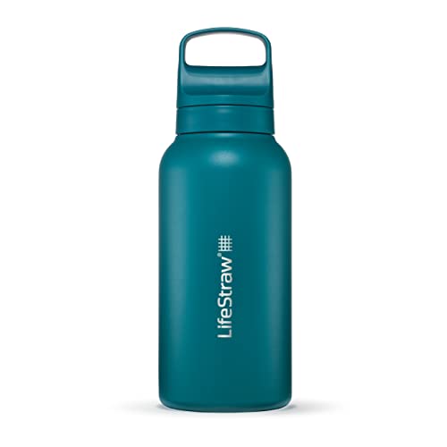 LifeStraw Go Serie - Isolierte Edelstahl-Trinkflasche mit Wasserfilter 1l für die Reise & jeden Tag - entfernt Bakterien, Parasiten, Mikroplastik + verbesserter Geschmack, Laguna Teal (petrol) von LifeStraw