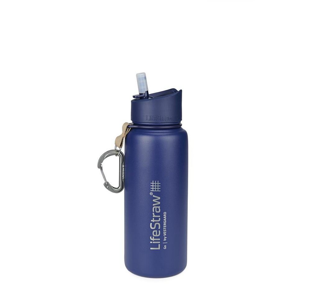 LifeStraw Trinkflasche Go Stainless Steel, Wasserfilter Flasche aus Edelstahl, Trinkwasserfilter, 0,7 Liter, blau von LifeStraw
