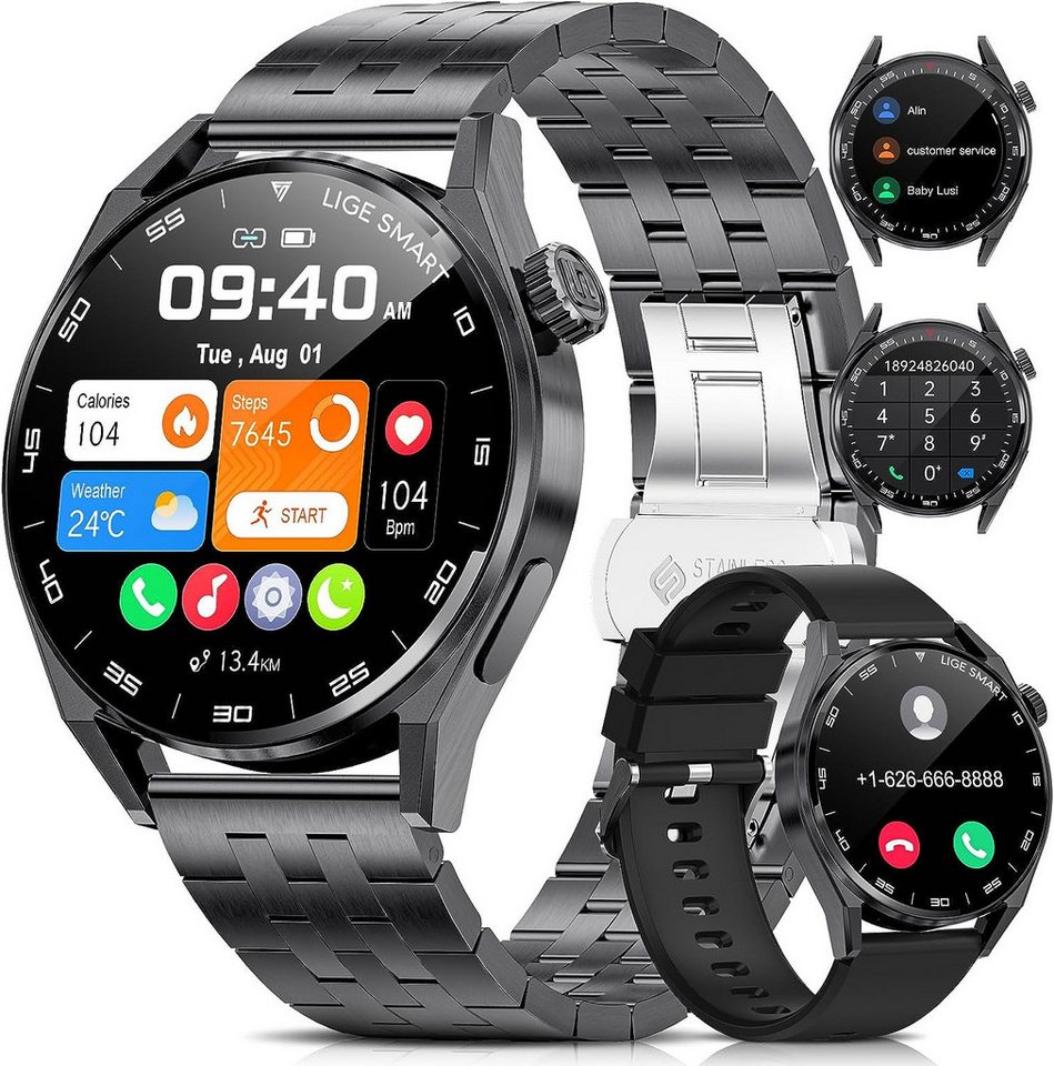 Lige Herren's IP67 Wasserdicht Fitness-Tracker Smartwatch (1,39 Zoll, Android/iOS), mit Sprachunterstützung Herzfrequenz und Schlaf monitor Schrittzähler von Lige