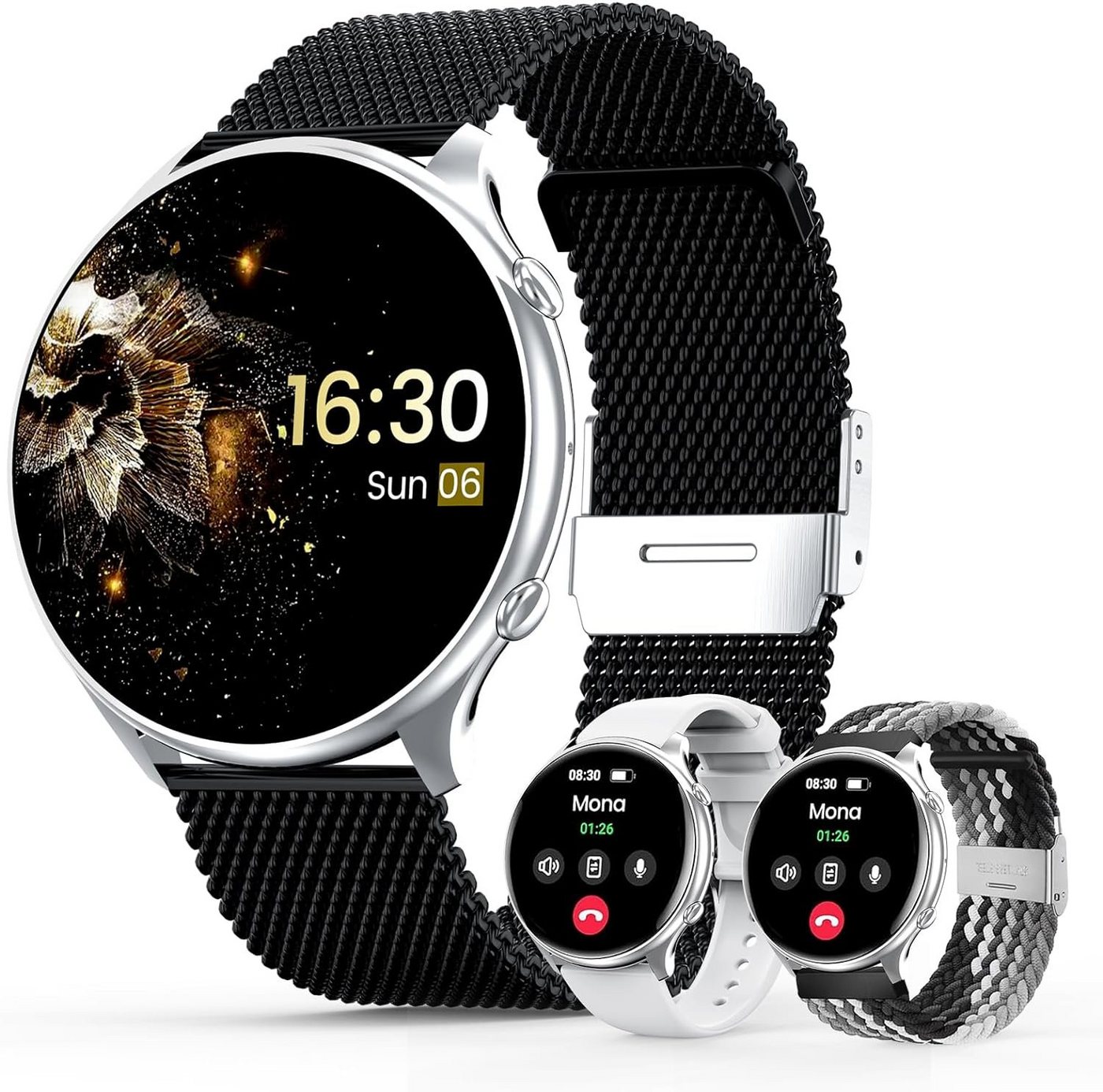 Lige Schwarz-Silber Uhr Smartwatch (1,39 Zoll, Android iOS), Touchscreen IP67 Wasserdicht mit 120 Sport Pulsuhr Menstruationszyklus von Lige