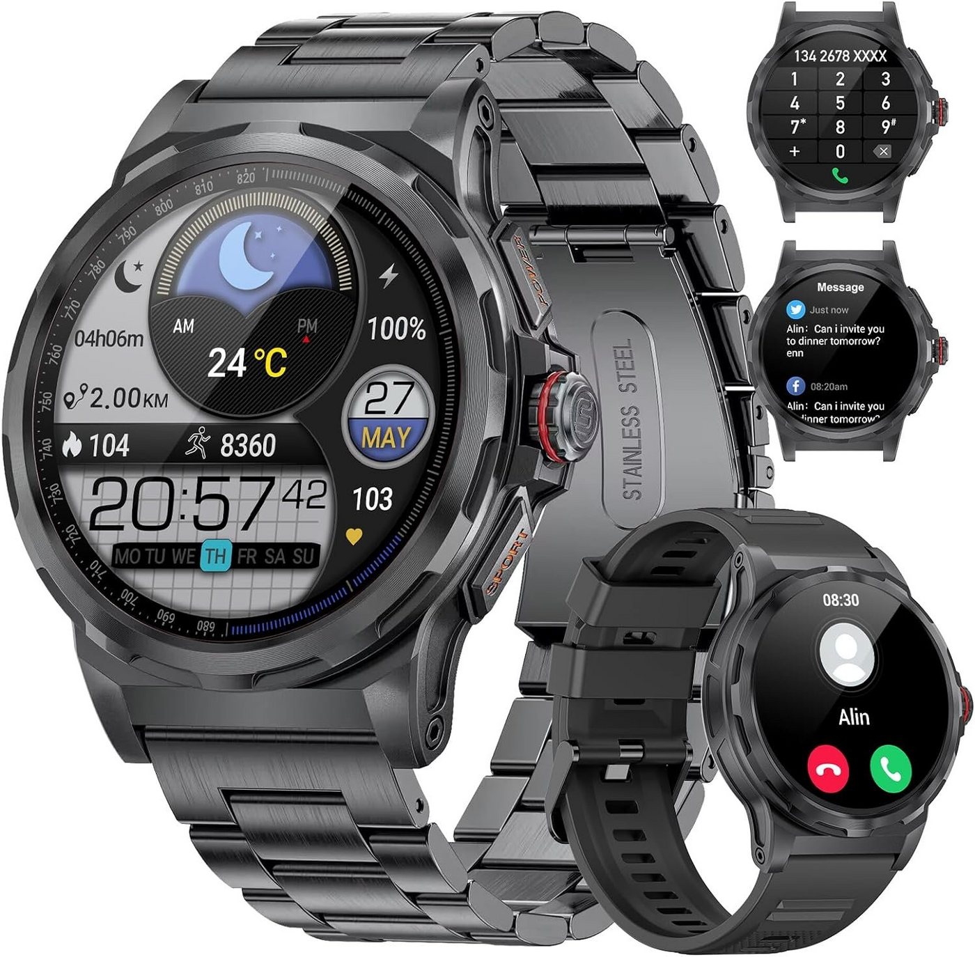 Lige Smartwatch (1,43 Zoll, Android, iOS), Herren mit Telefonfunktion, 129 Sportmodi, AMOLED Touchscreen, 360 mAh von Lige