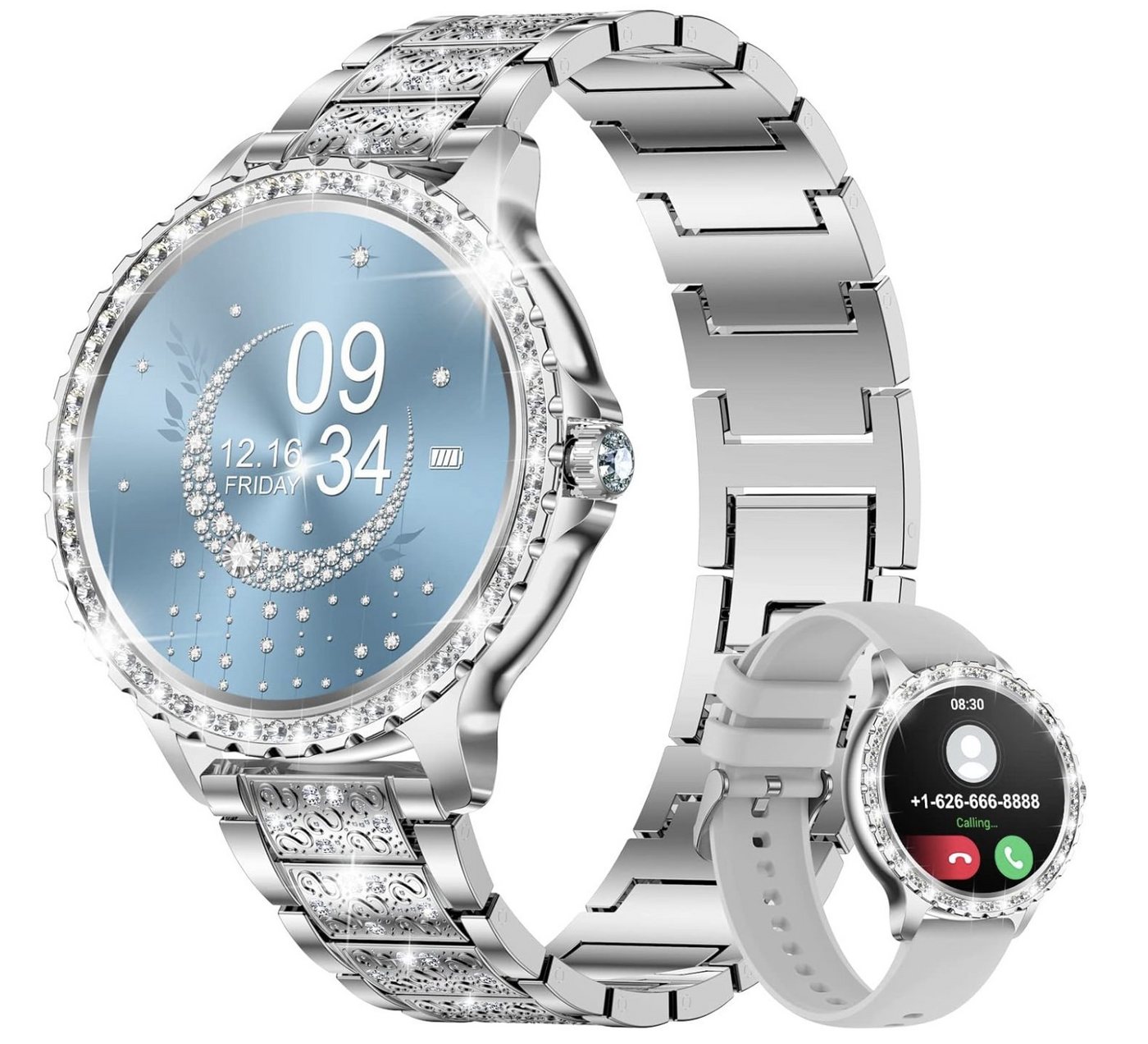 Lige Smartwatch (Android iOS), Damen Elegant Mit Telefonfunktion Wasserdicht Rund Silber Smart Watch von Lige