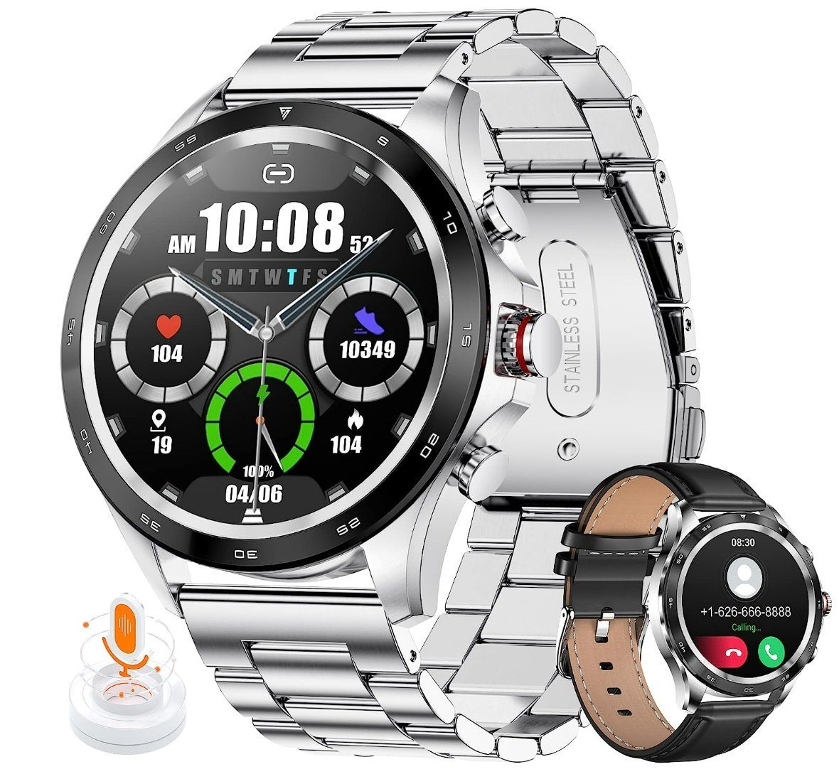 Lige Smartwatch (iOS Android), Mit Telefonfunktion Herren Wasserdicht Rund iOS Android Smart Watch von Lige