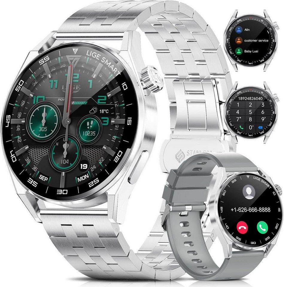 Lige Smartwatch Herren mit Telefonfunktion 1.39" HD Touchscreen Smartwatch (1.39 Zoll, Android/ iOS), Fitnessuhr Tracker, Schrittzähler, 360mAh Schlafmonitor, Smartwatch von Lige