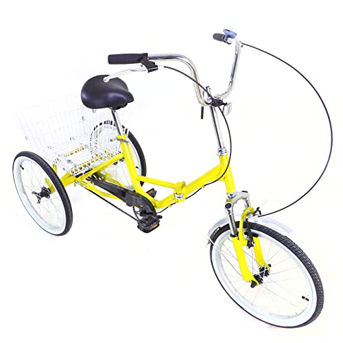 Lightakai 20 Zoll Dreirad, 3 Räder Fahrrad Erwachsene Singlespeed Dreirad für Erwachsene mit Einkaufskorb für Erholung, Einkaufen, Picknicks (Gelb) von Lightakai