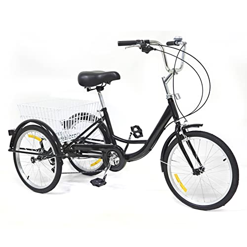 Lightakai 20 Zoll Dreirad für Erwachsene, 8-Gang Erwachsene Fahrrad Dreirad 3 Rad Bike mit Einkaufskorb Dreirädriges Cruiser-Fahrrad für Erholung, Einkaufen, Picknicks (Schwarz) von Lightakai
