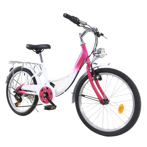 Lightakai 20 Zoll Kinderfahrrad, 6 Gang Jugendfahrrad Kinderfahrrad Mädchen Fahrrad rosa Kinderrad Citybike mit Lampe für Kinder Geeignet von 110 cm bis 140 cm von Lightakai
