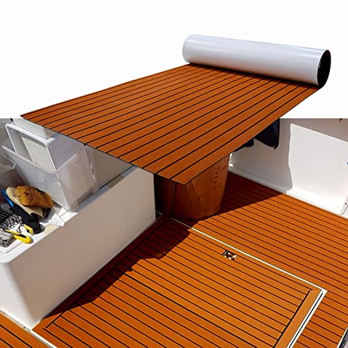 Lightakai Decking Bodenmatte für Boote,Selbstklebend Eva Schaum Bodenbelag Rutschfester Bootsfußboden Decking Auflage für Bootsbelag-Bretter Motorhome Floor, 240 x 90 x 0.6 cm (Braun&Schwarz) von Lightakai