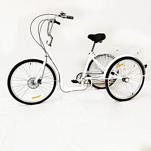 Lightakai Dreirad für Erwachsene, 26 Zoll 6-Gang 3 Räder Erwachsenendreirad Dreirädriges Cruiser-Fahrrad mit Einkaufskorb für Reisen, Radfahren und Einkaufen, Montage Nötig (Weiß) von Lightakai