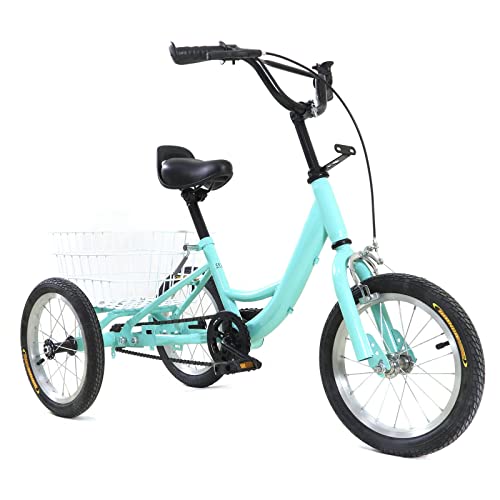 Lightakai Dreirad für Kinder,14 Zoll Singlespeed 3-Rad-Fahrräder Cruise Bike Single Speed Dreirad-Fahrräder Mit Einkaufskorb Für Kinder 5-6 Jahren (Hellgrün) von Lightakai