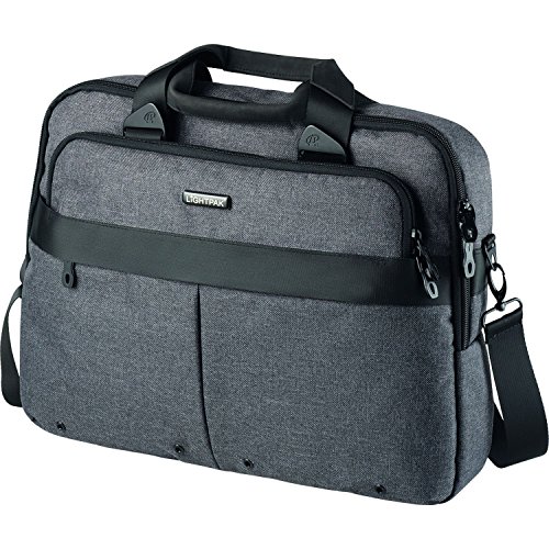 LIGHTPAK 46166 Laptoptasche Wookie, Notebooktasche für Laptops mit Einer Größe von bis zu 17 Zoll, Schultertasche mit Reißverschlusstaschen, Tasche aus Polyester, ca. 31 x 40 x 7 cm, grau von LIGHTPAK
