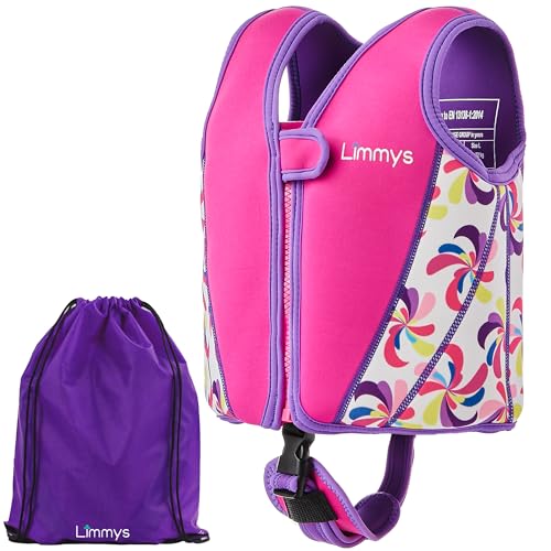 Limmys Premium Neopren Schwimmweste - Ideale Schwimmhilfe für Jungen und Mädchen - Extra Kordelzugtasche Inclusive, Europäische Marke, Verschiedene Größen (Groß, Pink und Lila) von Limmys