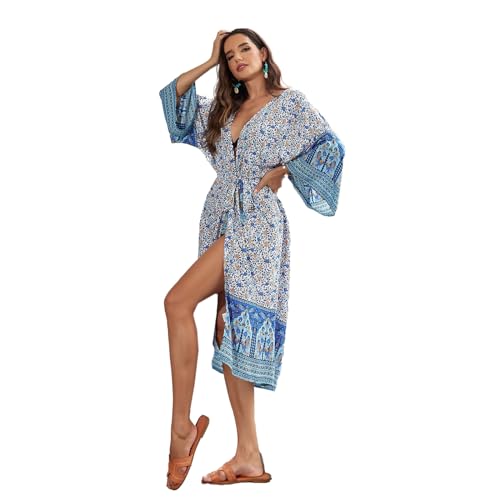Damen-Kimono, Bohemian-Blume, Sommer, lässig, lockere Vorderseite, Cardigans, Strandkleid für Badeanzug, Schwimmen von Limtula