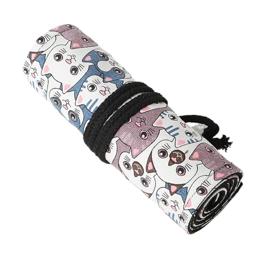Limtula Federmäppchen mit 12/24/36/48/72 Löchern, Leinen, Bleistift-Organizer, Tasche, Wickeltasche, niedliches Katzen-Federmäppchen, Federmäppchen, 36 Löcher von Limtula