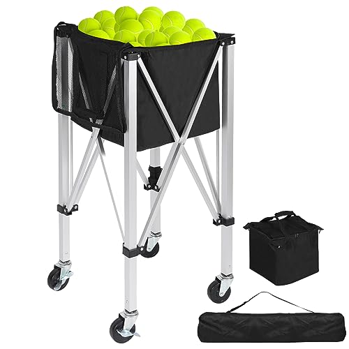 Lineslife Tragbarer Tennisball-Trichter für 180 Bälle, faltbarer Tennisballkorb mit Rädern, leichter Tennisballträger mit Rädern, Premium-Tragetasche im Lieferumfang enthalten von Lineslife