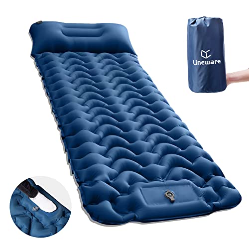 Lineware Isomatte Camping Selbstaufblasend Ultraleicht - Aufblasbare Isomatte Outdoor Faltbare Schlafmatte Luftmatratze mit Selbstaufblasender Fußpumpe für Outdoor Wandern und Zelten Blau von Lineware