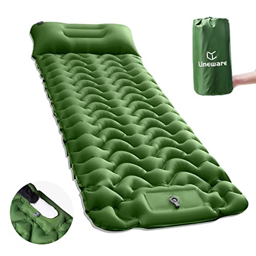 Lineware Isomatte Camping Selbstaufblasend Ultraleicht - Aufblasbare Isomatte Outdoor Faltbare Schlafmatte Luftmatratze mit Selbstaufblasender Fußpumpe für Outdoor Wandern und Zelten Grün von Lineware