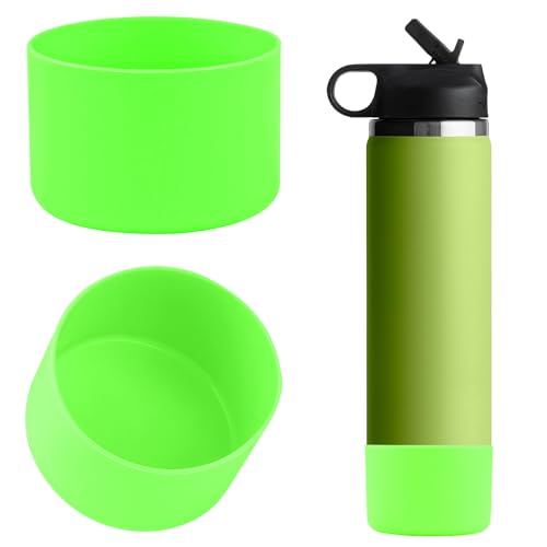 Linkidea Wasserflaschen-Schutzhülle, kompatibel mit Hydro Flask Wide Mouth/Standard Mouth 12oz/14oz/16oz/18oz/20oz/21oz/24oz, Silikon-Flaschenbodenschutz, Flaschenstoßstange (2 Stück) (Grün) von Linkidea