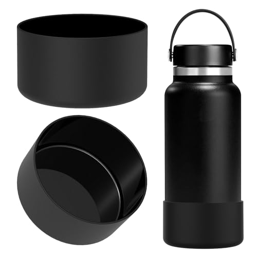 Linkidea Wasserflaschen-Schutzhülle, kompatibel mit Hydro Flask Wide Mouth Flex Cap/Strohdeckel/Chug Cap 32oz/40oz, Silikon-Flaschenbodenschutz, Flaschenstoßstange (2 Stück) (Schwarz) von Linkidea