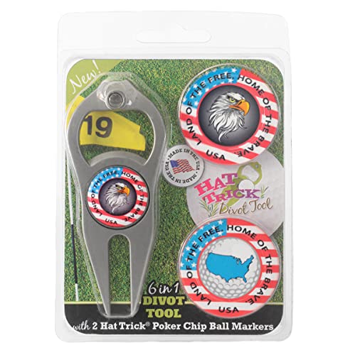 LinksWalker Hat Trick Divot Tool Land of the Set 2 Keramik Poker Chip Golf Ball Marker Made in USA (Nickel) von LinksWalker