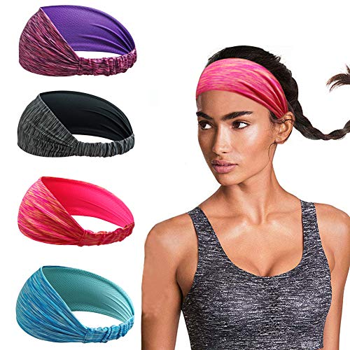 Damen Sport Stirnband - Breit Schweißband Stirn für Yoga Laufen Workout Training Fitness Tennis Gym Fahrrad Wandern Joggen - Elastische rutschfeste Haarband von Linlook