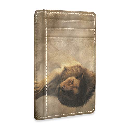 Linomo Kartenhüllen aus dünnem Leder Geldscheinklammer Tier Löwe Geldbörsen RFID-Blockierung für Männer und Frauen von Linomo
