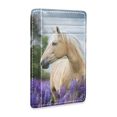Linomo Kartenhüllen aus dünnem Leder Geldscheinklammer Tier Pferd Lavendel Blume Geldbörsen RFID-Blockierung für Männer und Frauen von Linomo