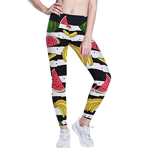 Linomo Yoga-Hose für Frauen mit Hoher Taille, Banane Wassermelone Schwarz Streifen Trainieren Laufen Hose Yoga Leggings für Frauen von Linomo