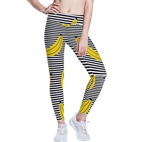 Linomo Yoga-Hose für Frauen mit Hoher Taille, Gelb Banane Schwarz Streifen Trainieren Laufen Hose Yoga Leggings für Frauen von Linomo