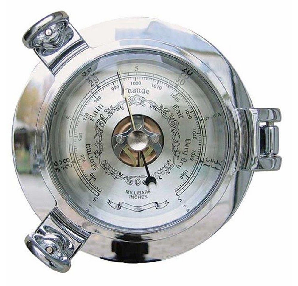Linoows Dekoobjekt Barometer im Bullauge, Schiffsbarometer vernickelt, Großes Dosenbarometer vernickelt Ø 14 cm von Linoows