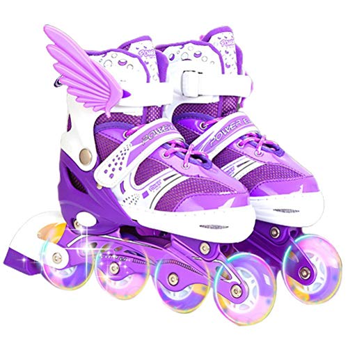 Lintat Kinder-Inline-Skates, Verstellbare Inline-Skates mit Leuchträdern, Beleuchtete Rollschuhe für Kinder und Jugendliche, Lila von Lintat
