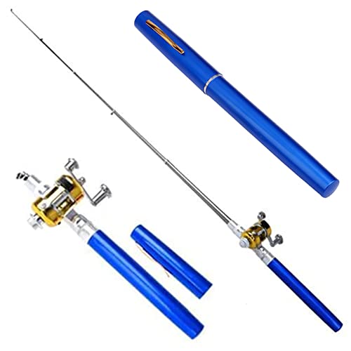 2023 Pocket Size Fishing Rod, Collapsible Pen Fishing Pole, Mini Fishing Pole, Portable Pen Fishing Rod Reel Combo Set (Blue) von Lioncool