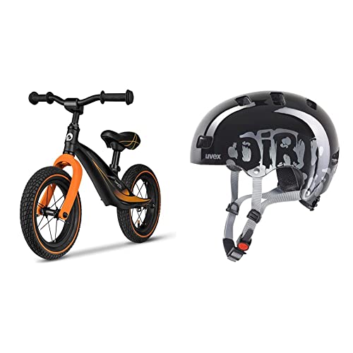 Lionelo Bart Air Laufrad ab 2 Jahre bis zu 30 kg & Uvex Kinder Fahrradhelm Kid 3,Dirtbike Black,51-55 cm von Lionelo