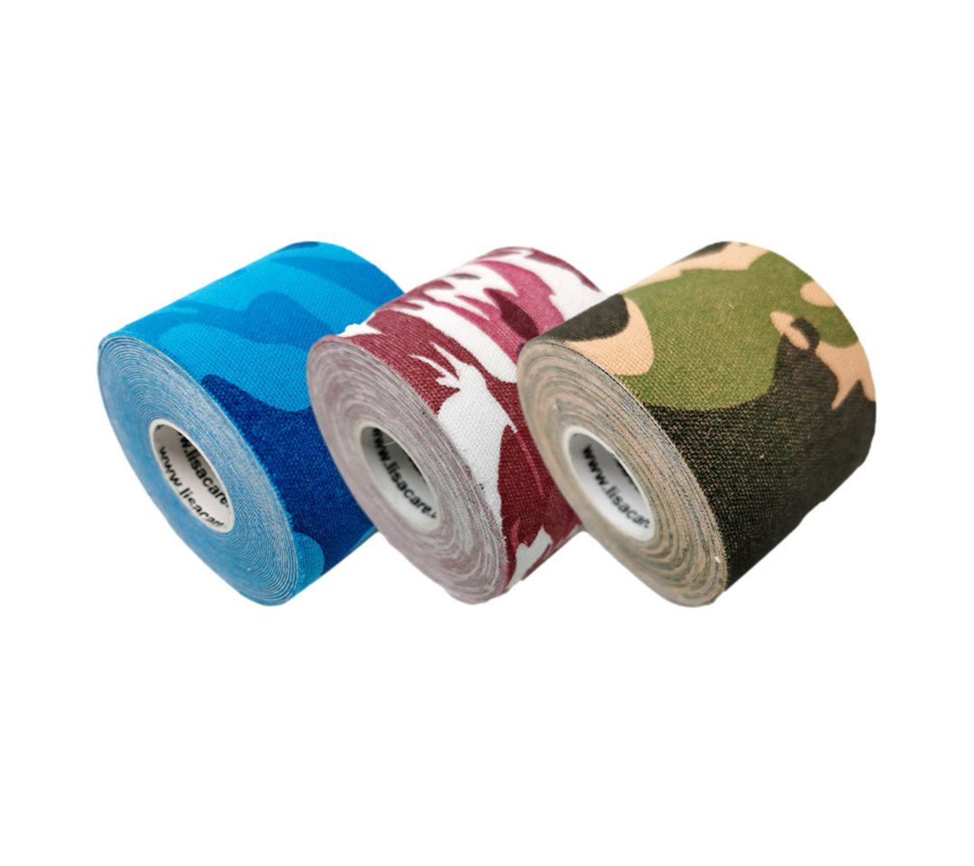 LisaCare Kinesiologie-Tape Camouflage Mix - Medizinisches Tape (Set, 3-St., 1 x Camo-Grün, Rosa & Blau / 5cm x 5m) Latexfrei von LisaCare