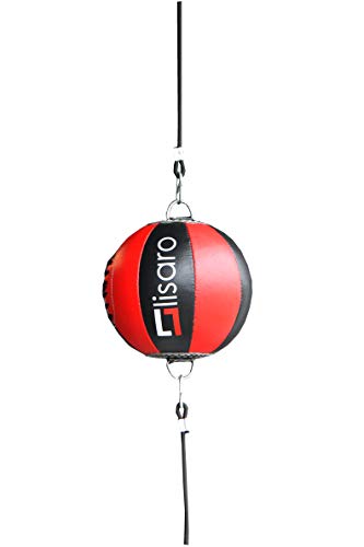 Lisaro Leder Doppelendball/Durchmesser ca.25cm inkl. 2 elastischen Spanngurten ca.100cm lang | Doppelendball aus Rindsleder inkl. elastischen Spanngurten I schwarz-rot von lisaro