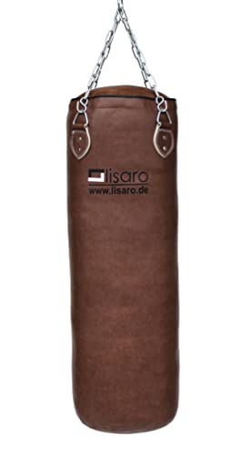 Lisaro Profi Boxsack/Sandsack 120cm | geeig. für Jede Sportart | Ca. 35-38 kg | gefüllt | inkl. Vierpunkt - Stahlkette | Material Kunstleder (Vinyl) | Studioqualität | Braun von Lisaro
