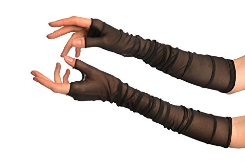 Black Fine Mesh Ballet/Dance Elbow Fingerless Gloves - Schwarz Handschuhe Einheitsgroesse (51 cm) von LissKiss