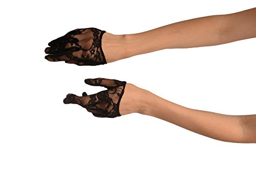 Black Floral Stretchy Lace Short Gloves - Schwarz Handschuhe, Einheitsgroesse von LissKiss