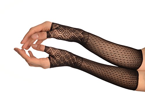 Black Stretchy Crochet Lace Fingerless Evening Gloves - Schwarz Handschuhe Einheitsgroesse von LissKiss