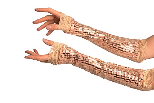Gold Sequin Elbow Party Gloves with Lace - Gold Handschuhe Einheitsgroesse (37 cm) von LissKiss