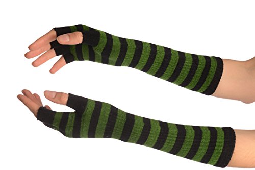 Green & Black Stripes Fingerless Gloves - Gr?n Handschuhe, Einheitsgroesse (28 cm) von LissKiss