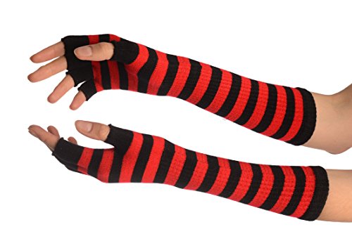 Red & Black Stripes Fingerless Gloves - Rot Handschuhe, Einheitsgroesse (28 cm) von LissKiss