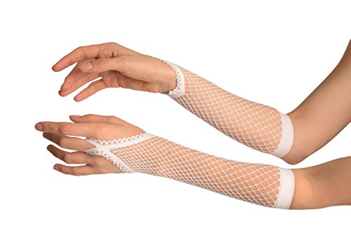 White Finger Loop Fishnet Party Gloves - Weiß Handschuhe Einheitsgroesse von LissKiss