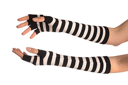 White & Black Stripes Fingerless Gloves - Wei? Handschuhe, Einheitsgroesse (28 cm) von LissKiss