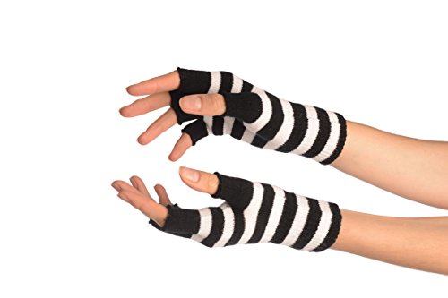 White & Black Stripes Short Fingerless Gloves - Wei? Handschuhe, Einheitsgroesse (16 cm) von LissKiss
