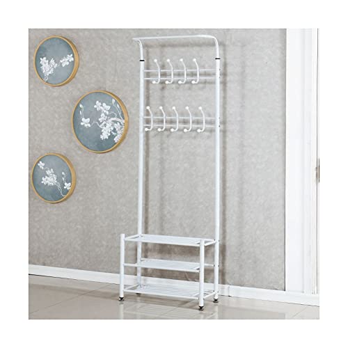 Exquisite Clothes Rail Rack 3-in-1 Entryway Coat Rack Shoe Storage Bench with Shelves Hooks Heavy Duty Stand Coat Rack with Storage Bench Industrial Stable Metal Frame (Color : White, Size : Large 8 von LiuGUyA